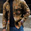 Men DJ Jacket | Vintage Tiger Print Pocket Lapel Corduroy Jacket Photo Color