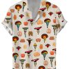 Men DJ Shirts | Fun Sexy Mushroom And Boobs And Butt Print Casual Short Sleeve Shirt Khaki