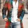 Men DJ Print Jacket | Vintage Gradient Plaid Print Double Pocket Stand Collar Casual Jacket Photo Color