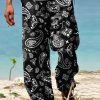 Men GYJ Bottoms | Retro Pattern Men'S Casual Two-Pocket Trousers Black