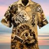 Men HLJ Shirts | Men'S Poker Skull Print Hawaiian Short Sleeve Shirt Photo Color