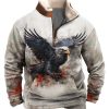 Men BXL T-Shirts | Men'S Save The Animals Eagle Art Painted Pocket Zip Fleece Collar Sweatshirt Gray