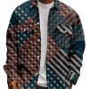 Men BXL Print Jacket | Men'S Corduroy Multicolor Plaid Print Single Breasted Shirt Jacket Photo Color