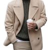 Men DJ Jacket | American Retro Lapel 3-Pocket Solid Color Woolen Coat Light Khaki