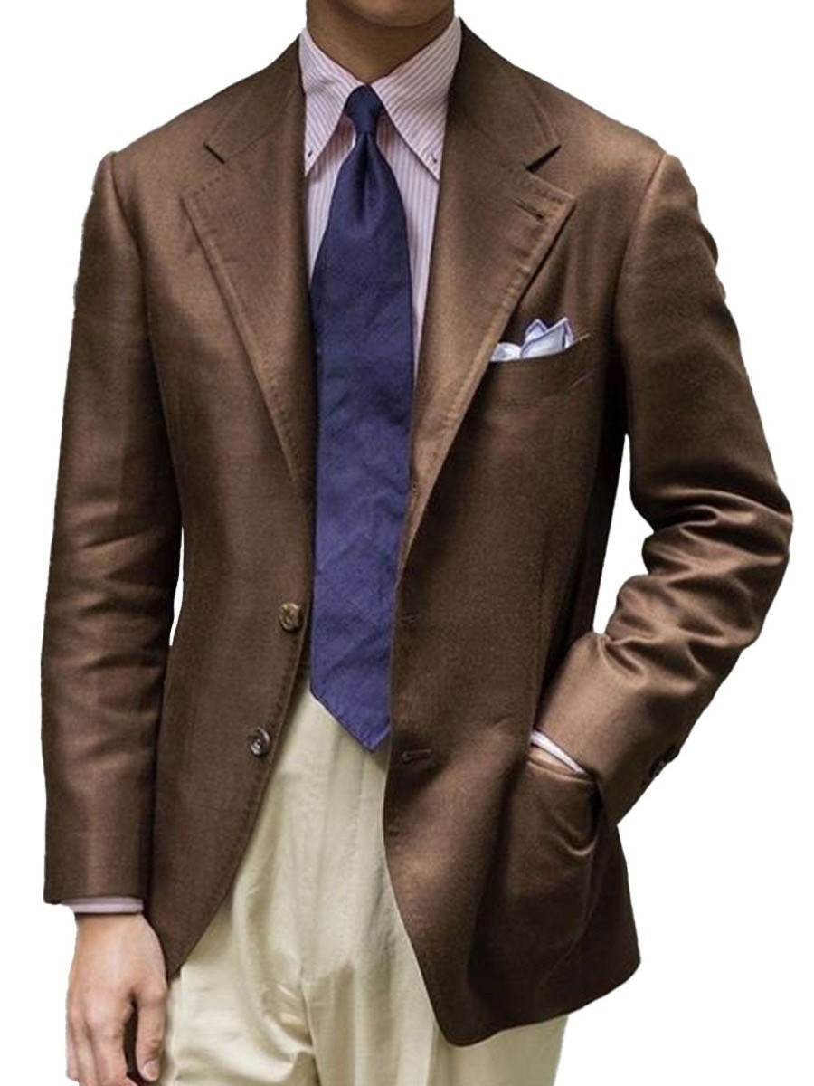 Men DJ Jacket | Solid Color 3 Pocket Single Breasted Casual Blazer Brown