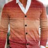 Men DJ Print Cardigan | Retro Gradient Printed V-Neck Knitted Cardigan Photo Color