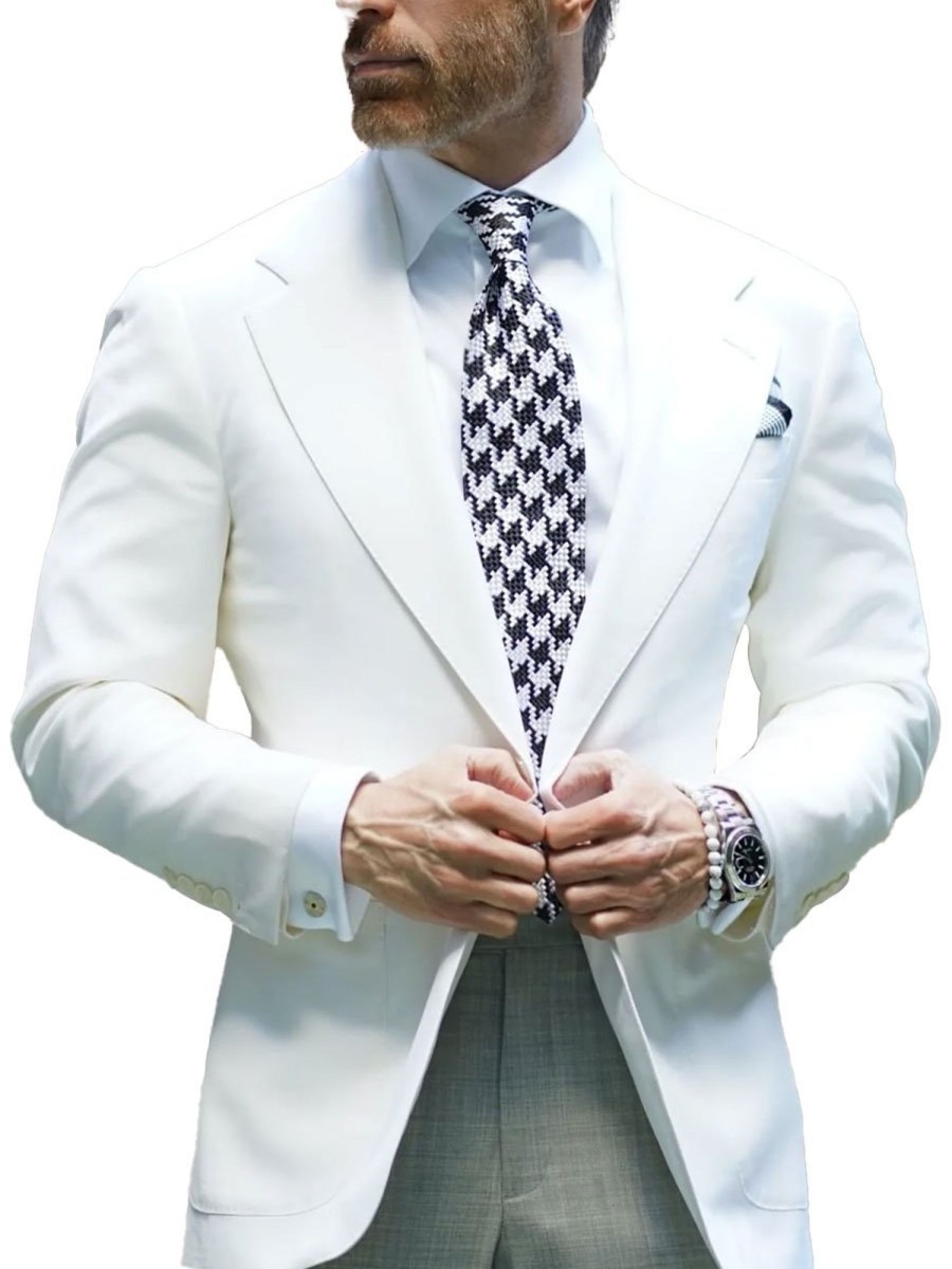 Men BXL Jacket | Men'S Vintage Solid Color Cotton Twill Lapel Casual Blazer White