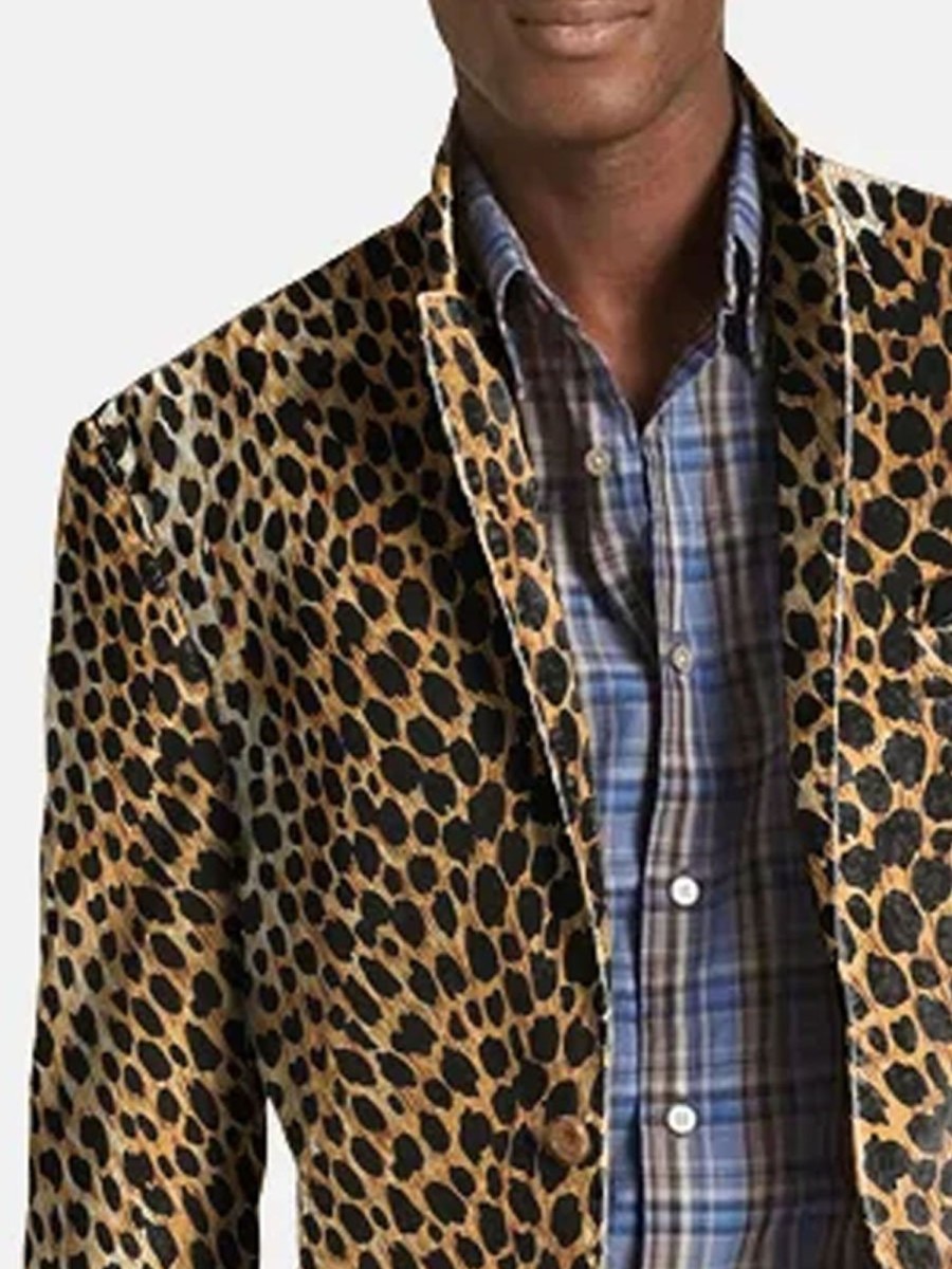 Men BXL Print Jacket | Vintage Twill Leopard Print Blazer Photo Color