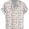 Men DJ Shirts | Retro Heart Breast Print Casual Hawaiian Short Sleeve Shirt Beige