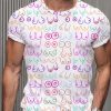 Men DJ T-Shirts | Colorful Breast Print Round Neck Short-Sleeved T-Shirt Photo Color