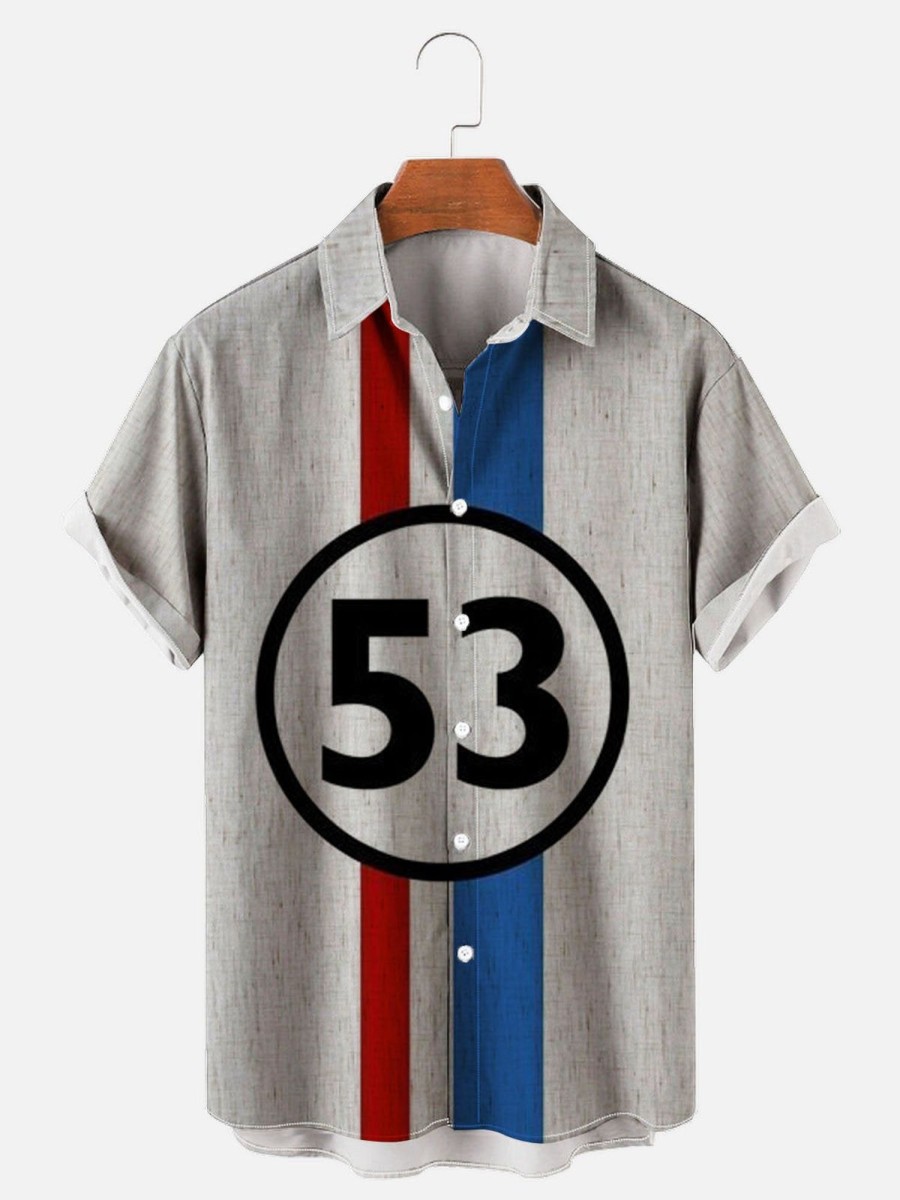 Men findercube Shirts | Men'S Retro Racing Stripe Print Casual Short Sleeve Shirt Photo Color