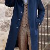 Men DJ Jacket | Lapel Two-Pocket Single-Breasted Mid-Length Wool Coat Navy