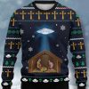 Men DJ Ugly Sweater | Fun Spaceship Jesus Print Crew Neck Sweatshirt Photo Color