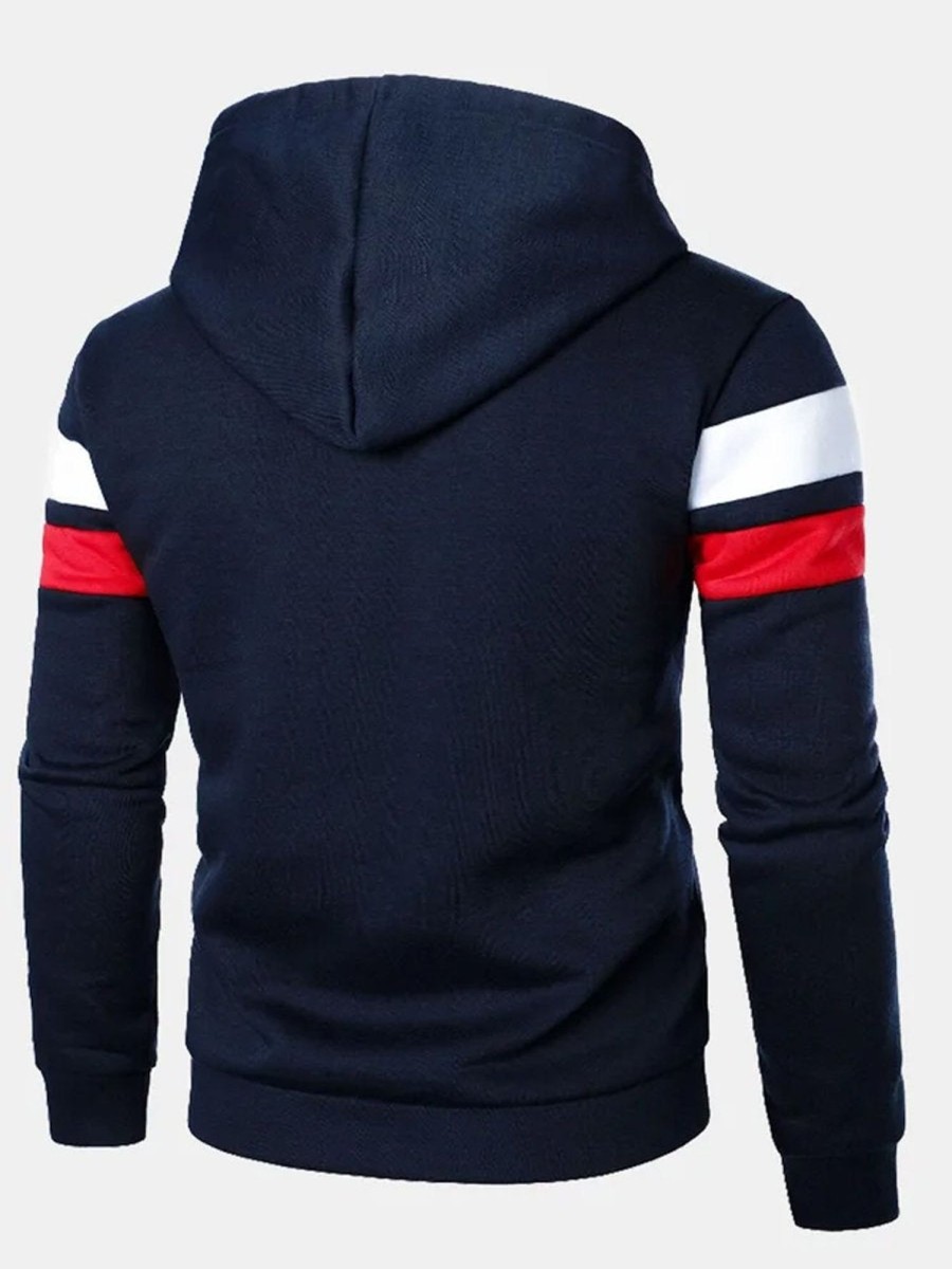 Men DJ T-Shirts | Men'S Color Block Print Basic Drawstring Hoodie Photo Color