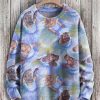 Men BXL Print Sweater | Fun Hippopotamus Watercolor Art Print Knitted Pullover Sweater Blue