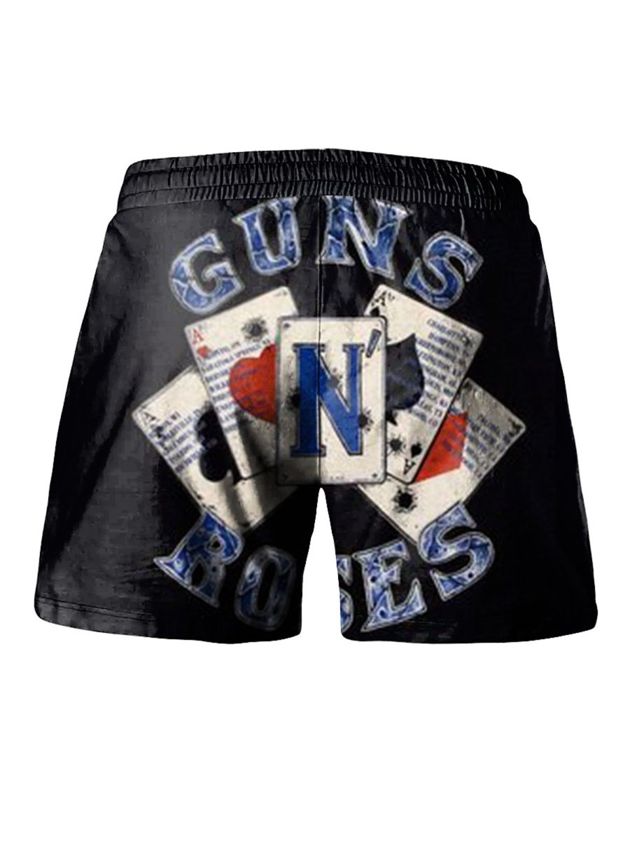 Men LJC Shorts | Playing Card Print Track Shorts Black