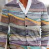 Men BXL Print Cardigan | Men'S V-Neck Colorful Striped Single-Breasted Sweater Cardigan 82793706Xl Purple