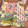 Men DJ Shorts | Vintage Geometric Elephant Pocket Lace-Up Hawaiian Shorts Photo Color