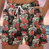 Men GYJ Shorts | Skull Rose Print Track Shorts Black