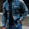 Men DJ Jacket | Retro Multicolor Anchor Print Double Pocket Casual Jacket Blue