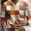 Men DJ Print Sweater | Vintage Geometric Print V-Neck Knitted Pullover Photo Color