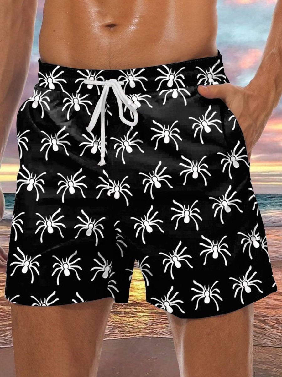 Men DJ Shorts | Spider Print Pocket Tie Shorts Black