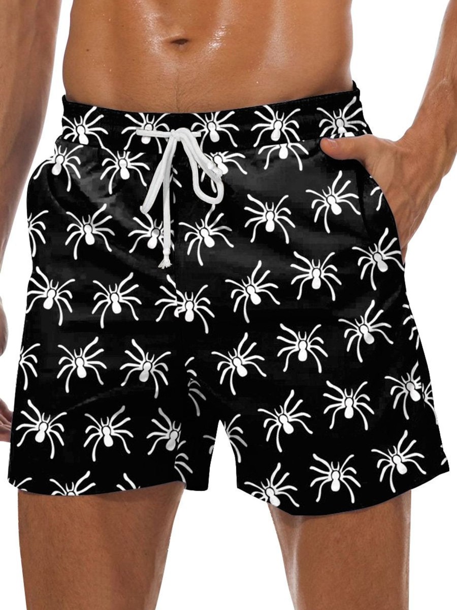 Men DJ Shorts | Spider Print Pocket Tie Shorts Black