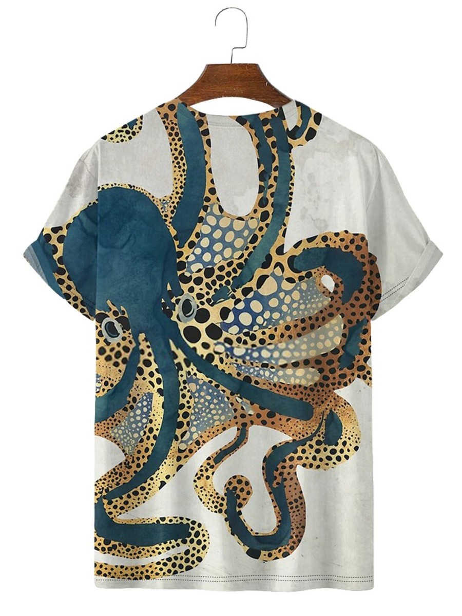 Men HLJ T-Shirts | Men'S Undersea Big Octopus Round Neck Short Sleeve T-Shirt White