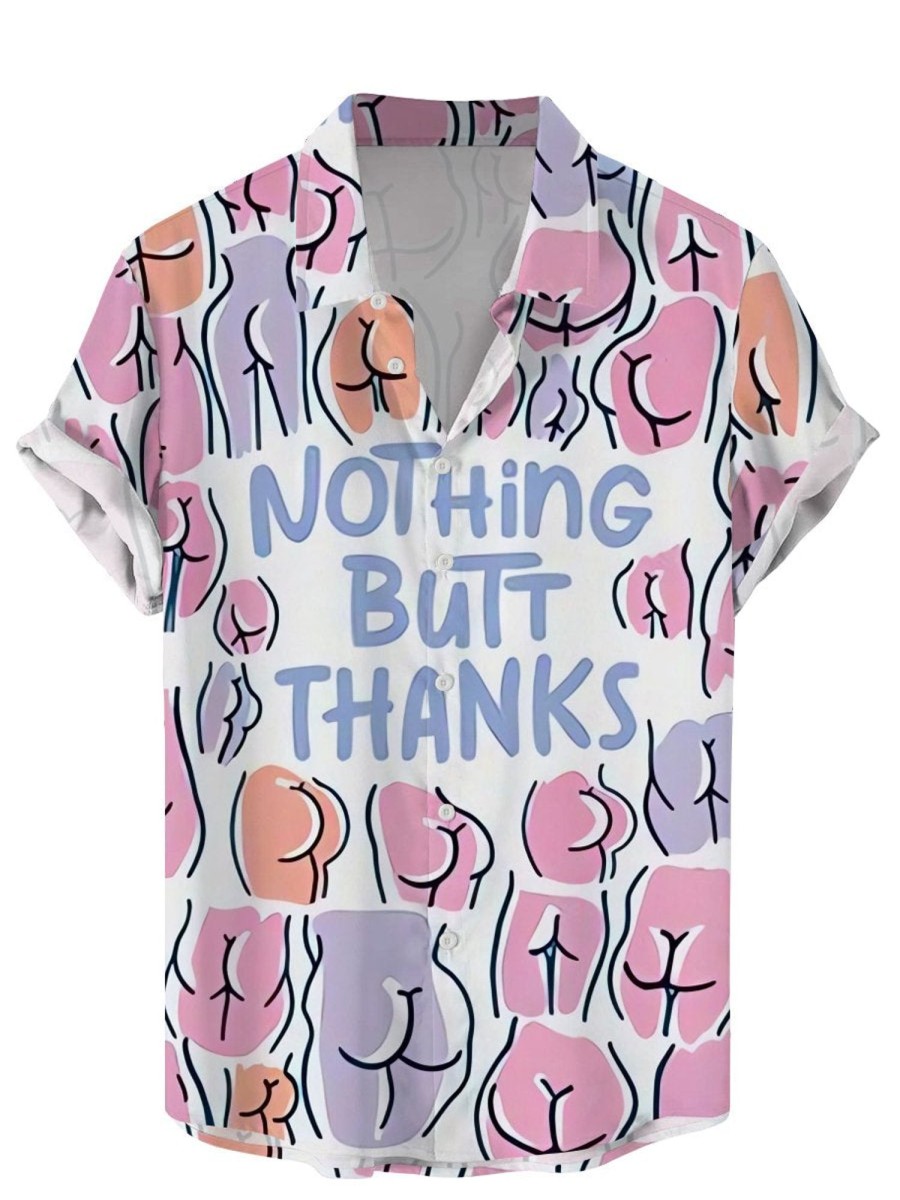 Men DJ Shirts | Nothing But Thanks Print Hawaiian Short Sleeve Shirt Pink