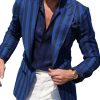 Men DJ Jacket | Vintage Three-Pocket And Black Striped Printed Casual Blazer Blue