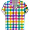 Men DJ Shirts | Rainbow Check Print Short Sleeve Shirt Photo Color