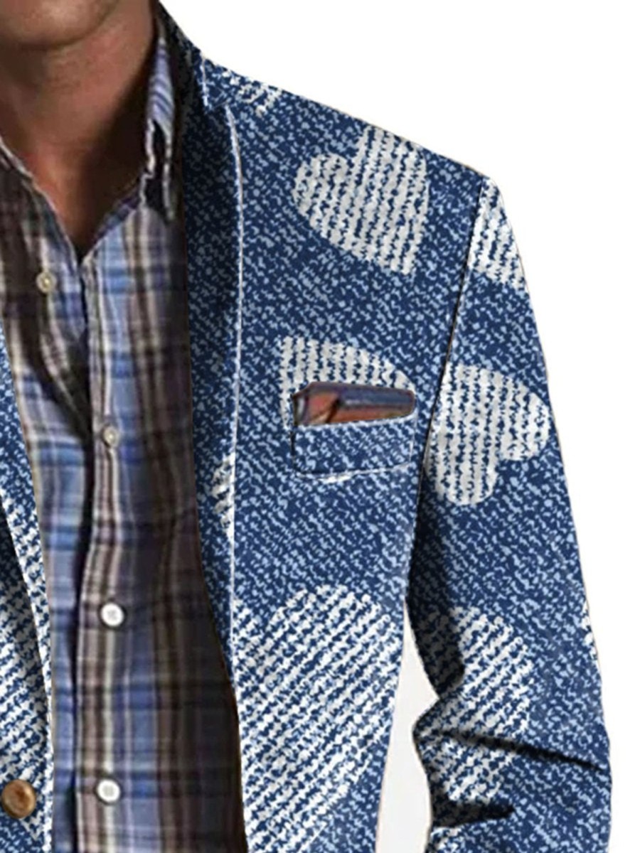 Men QMY Print Jacket | Stylish Heart Denim Print Blazer Photo Color