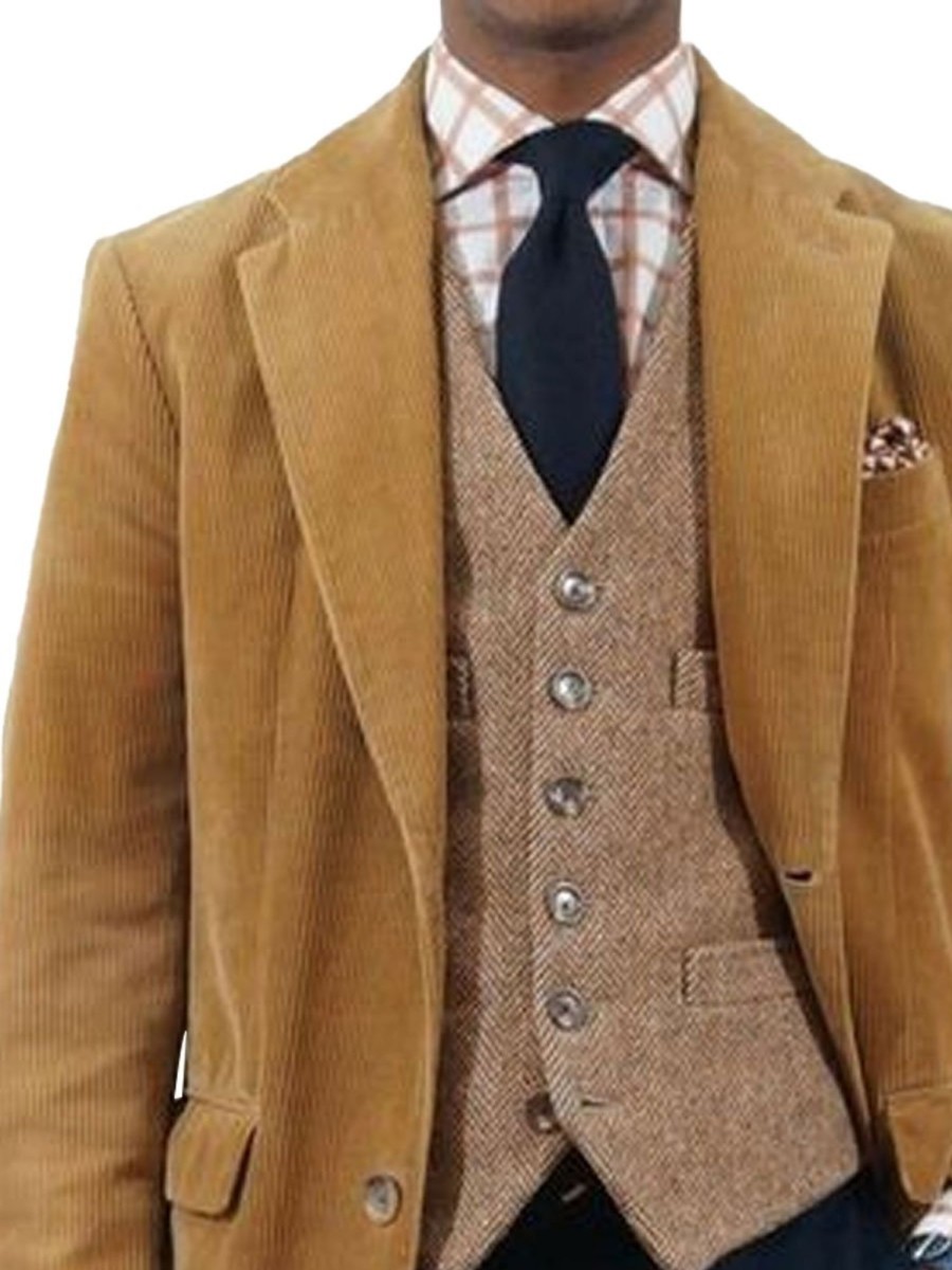 Men BXL Jacket | Retro Solid Color Corduroy Lapel Casual Coat Blazer Yellow