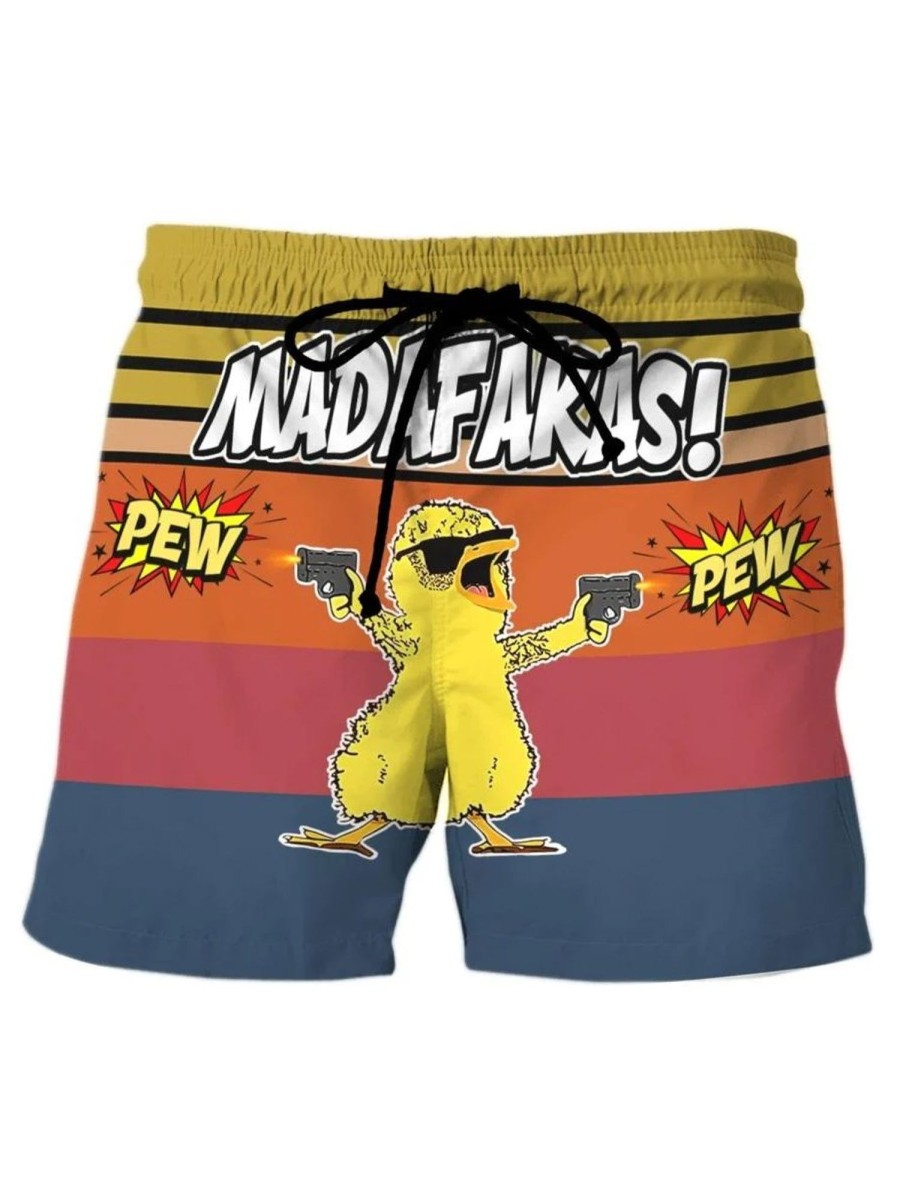 Men DJ Shorts | Angry Duck Print Pocket Shorts Photo Color