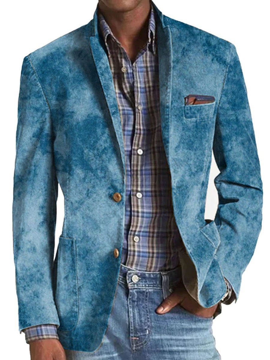 Men DJ Print Jacket | Tie-Dye Printed 3-Pocket Casual Lapel Blazer Blue