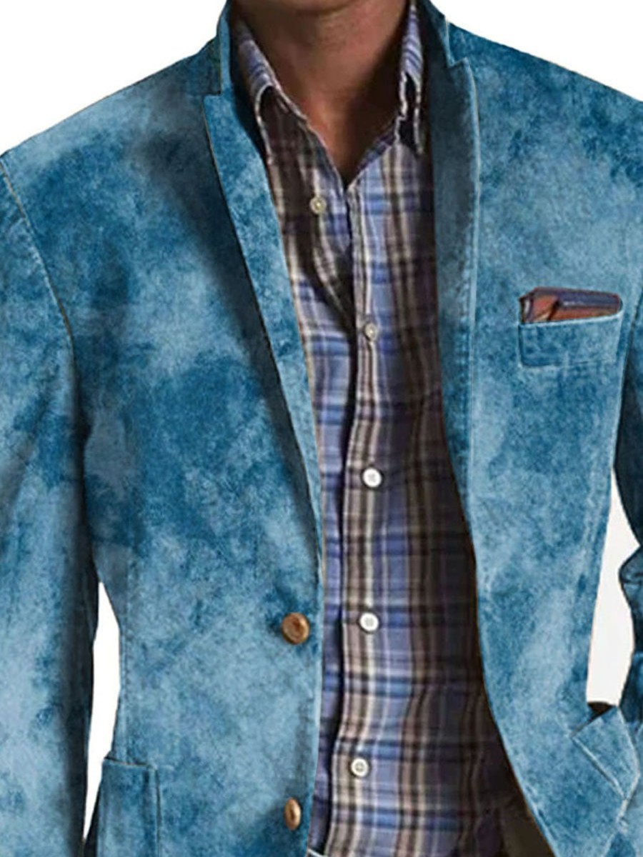 Men DJ Print Jacket | Tie-Dye Printed 3-Pocket Casual Lapel Blazer Blue