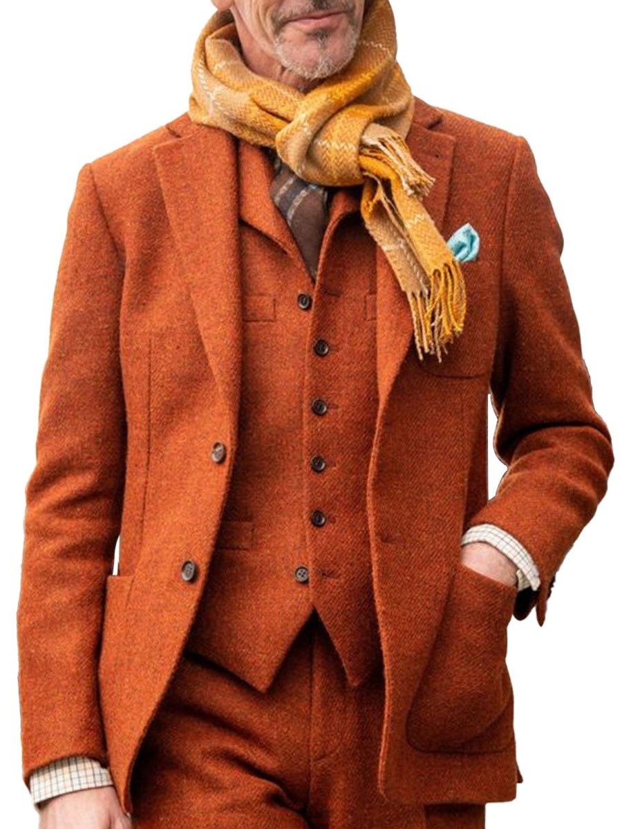 Men BXL Jacket | Men'S Vintage Woolen Multi-Pocket Casual Blazer Orange