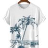 Men HLJ T-Shirts | Seaside Coconut Tree Casual Short Sleeve T-Shirt White