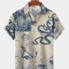 Men DJ Shirts | Men'S Vintage Beach Hawaiian Short Sleeve Shirt Khaki