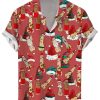 Men LJC Shirts | Santa Hat Cocks Print Short-Sleeved Shirt Red