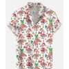 Men DJ Shirts | Summer Christmas Flamingos With Santa Present Printing Short Sleeve Shirt Photo Color