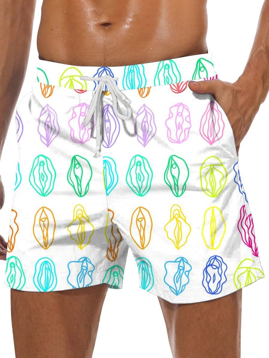 Men GYJ Shorts | Colorful Cartoon Print Casual Shorts White