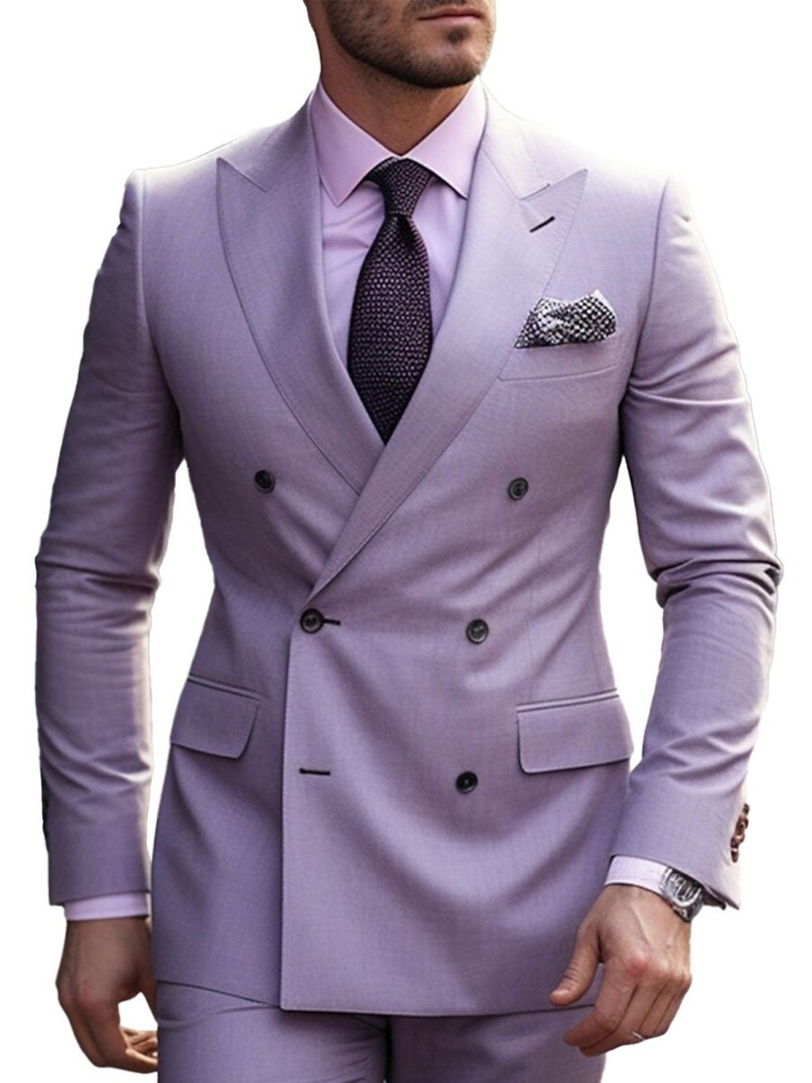 Men BXL Jacket | Men'S Solid Color Double Breasted Casual Blazer Light Purple