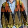 Men DJ Print Cardigan | Retro Multicolor Geometric Print V-Neck Knitted Cardigan Photo Color