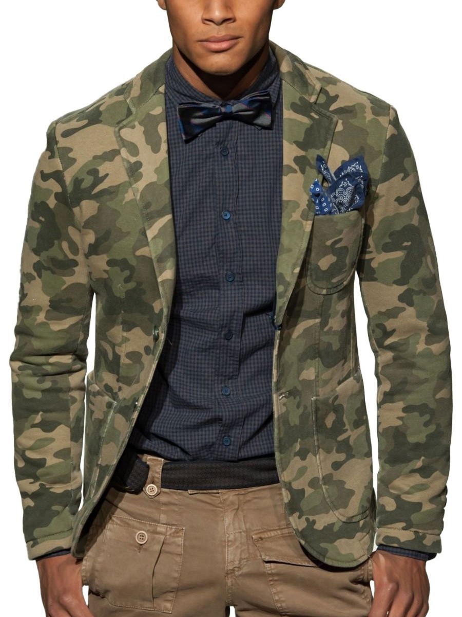 Men BXL Jacket | Men'S Multi-Pocket Casual Camo Blazer Army Green