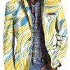 Men TH Print Jacket | Yellow And Blue Ripples Lapel Three-Pocket Casual Blazer Photo Color