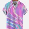 Men DJ Shirts | Pink And Teal Holographic Laser Printing Short Sleeve Shirt Purple