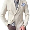 Men DJ Jacket | Lapel Solid Color Double Breasted Casual 3 Pocket Blazer White