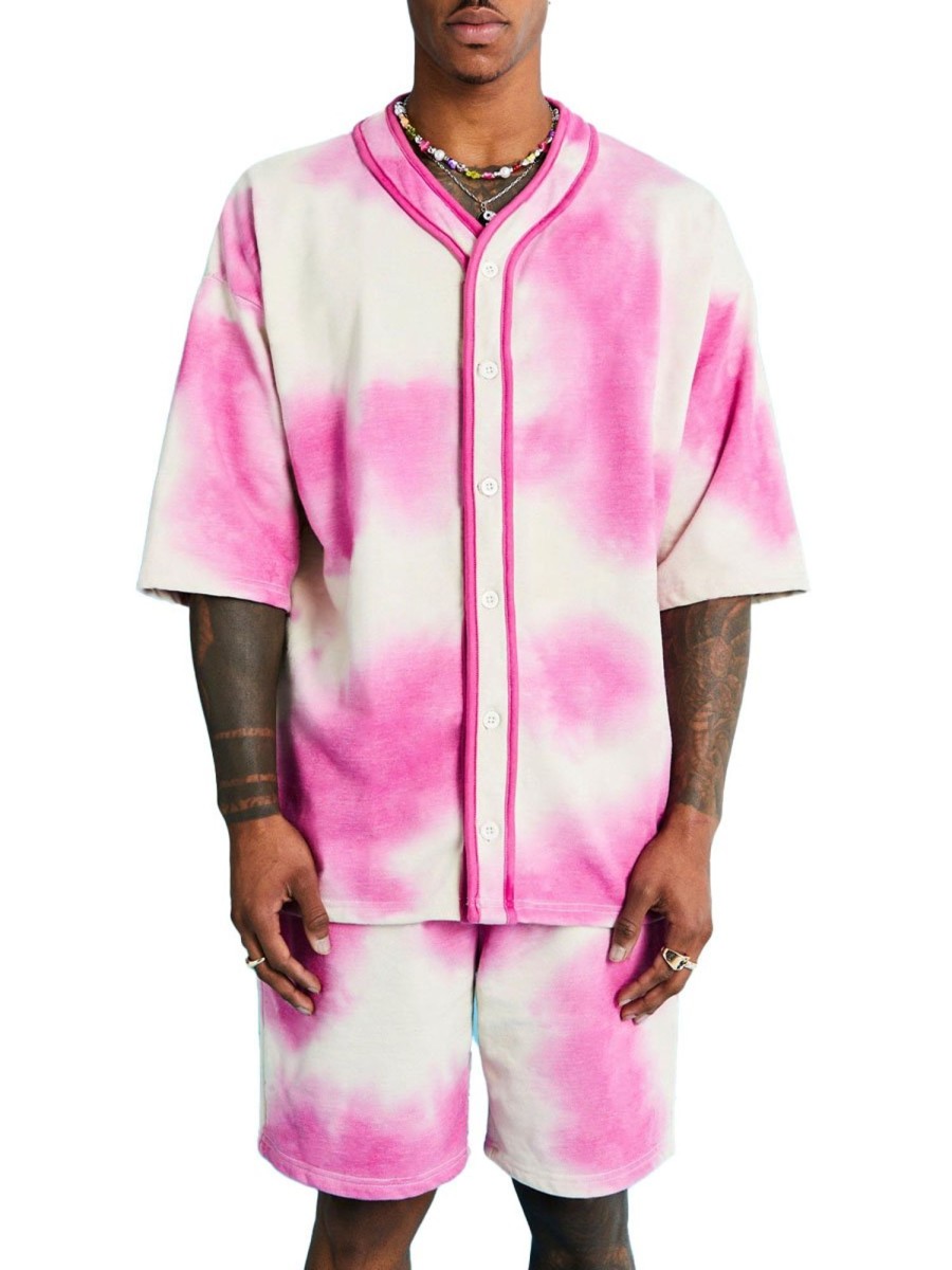 Men DJ Set | Tie-Dye Printed Casual Two-Piece Suit Pink