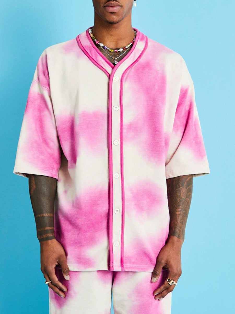 Men DJ Set | Tie-Dye Printed Casual Two-Piece Suit Pink